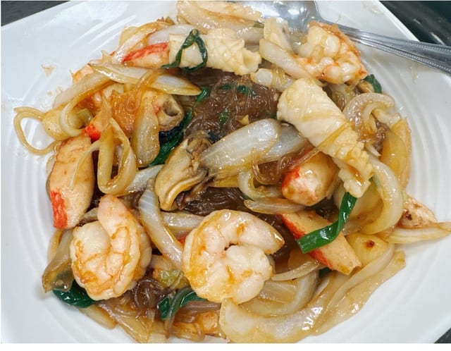 Spicy Korean Seafood Japchae.