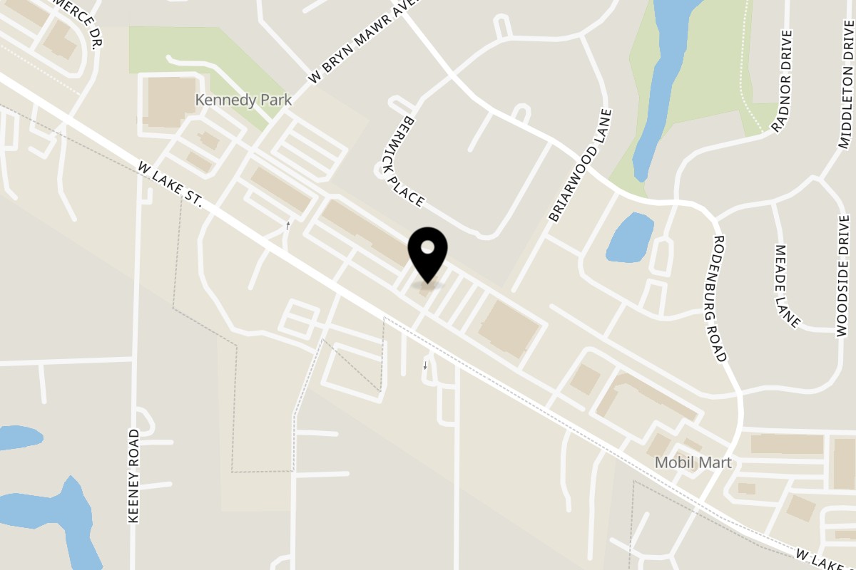 Map showing the location of Five Spice Kitchen on 1150 W Lake St in Roselle